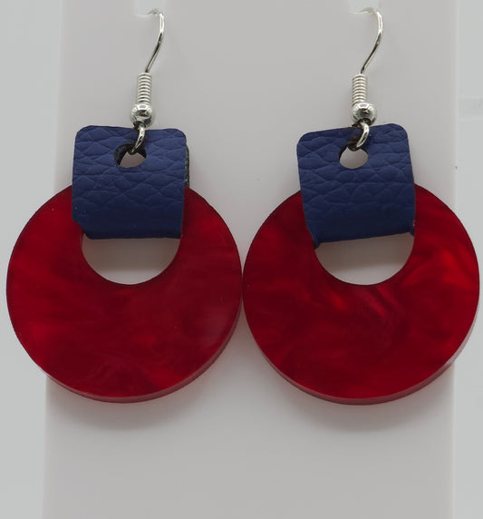 Red Acrylic & Leather Earrings