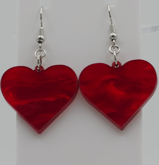 Red Acrylic Heart Earrings