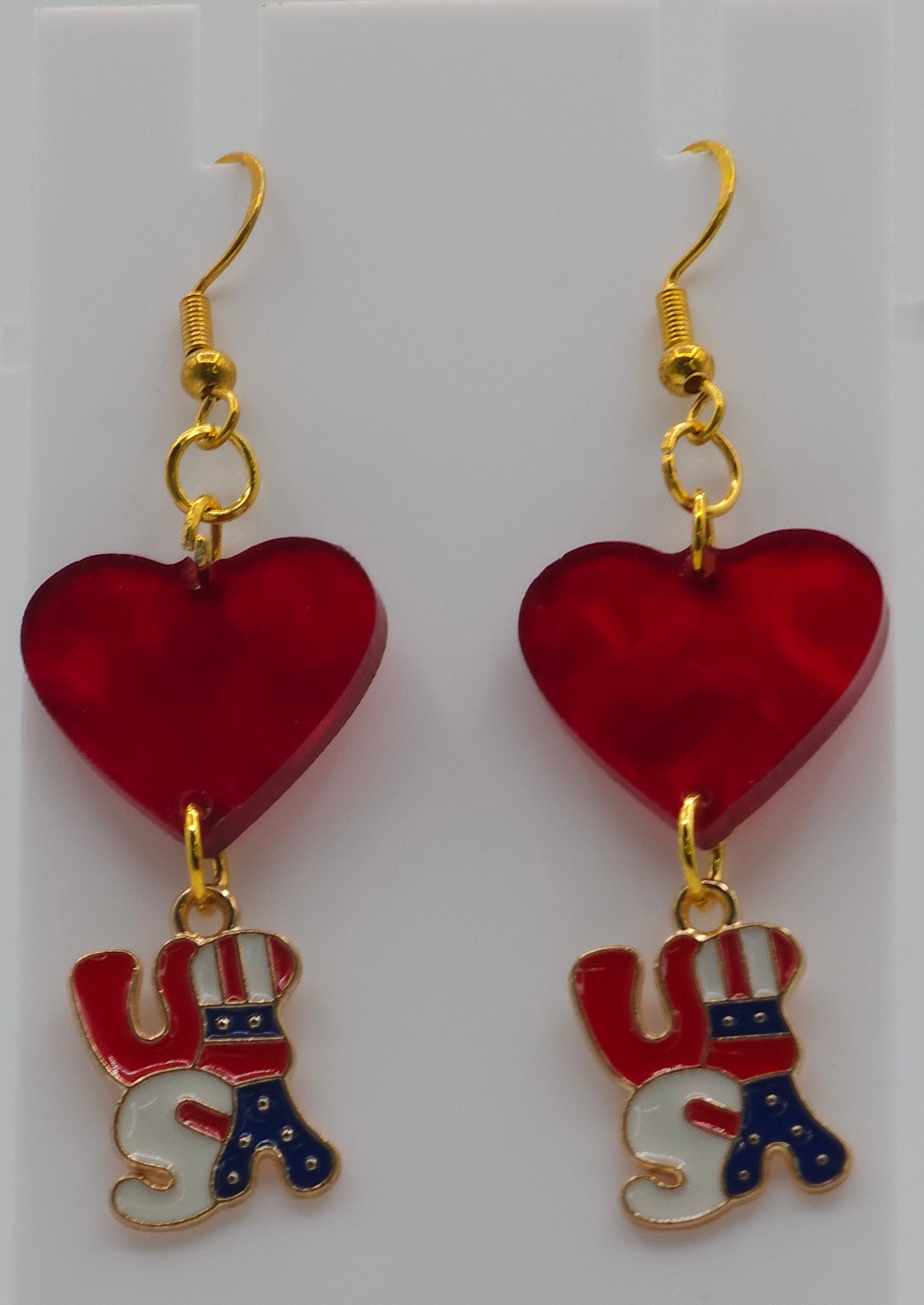 Red Acrylic USA Earrings