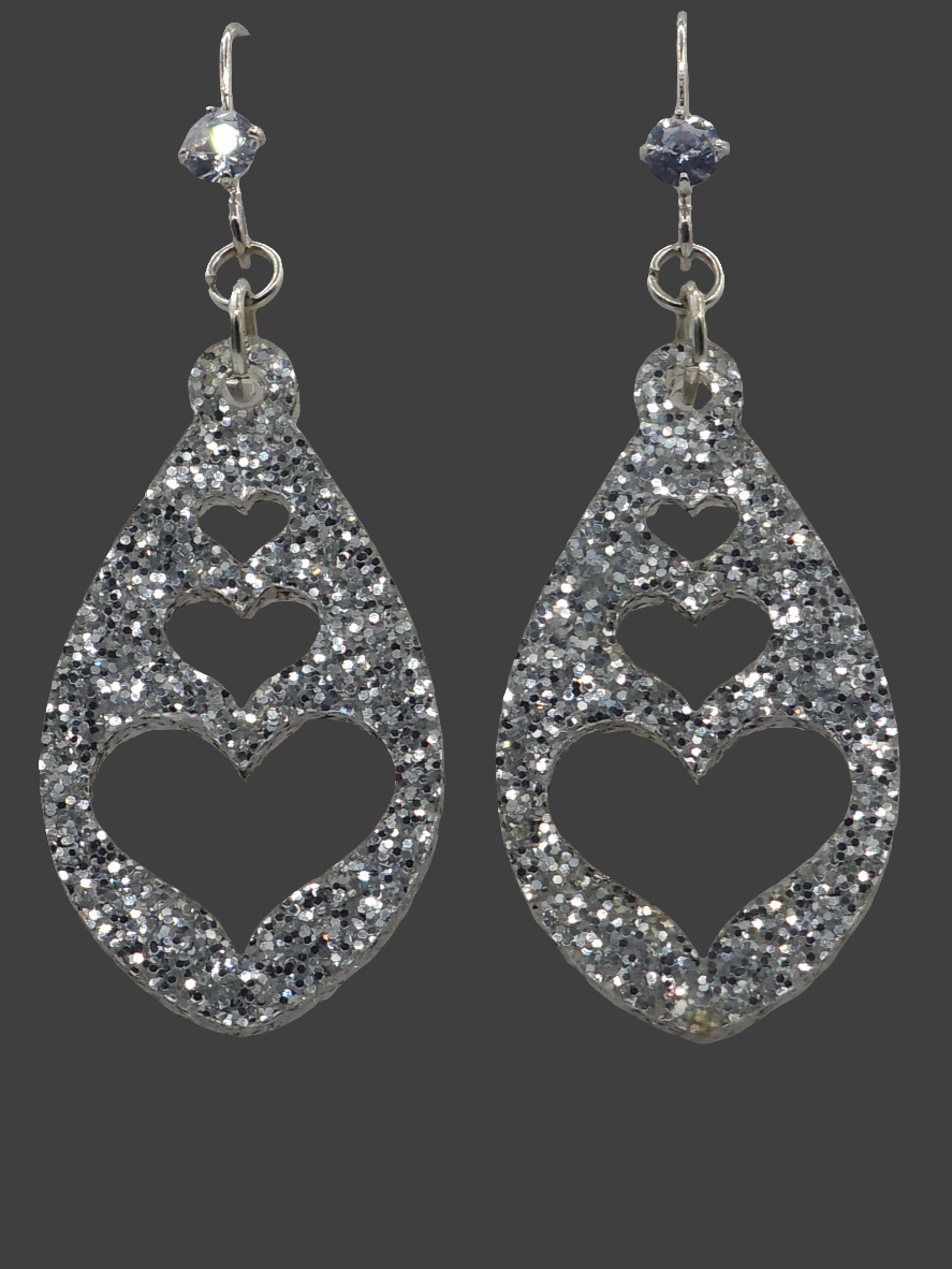 Silver Glitter Acrylic Earrings