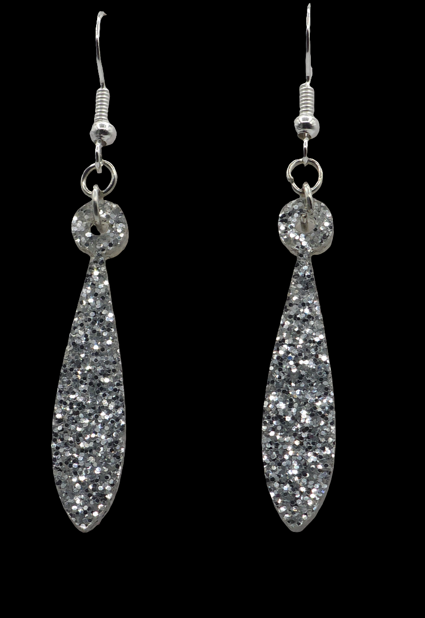 Silver Glitter Acrylic Earrings