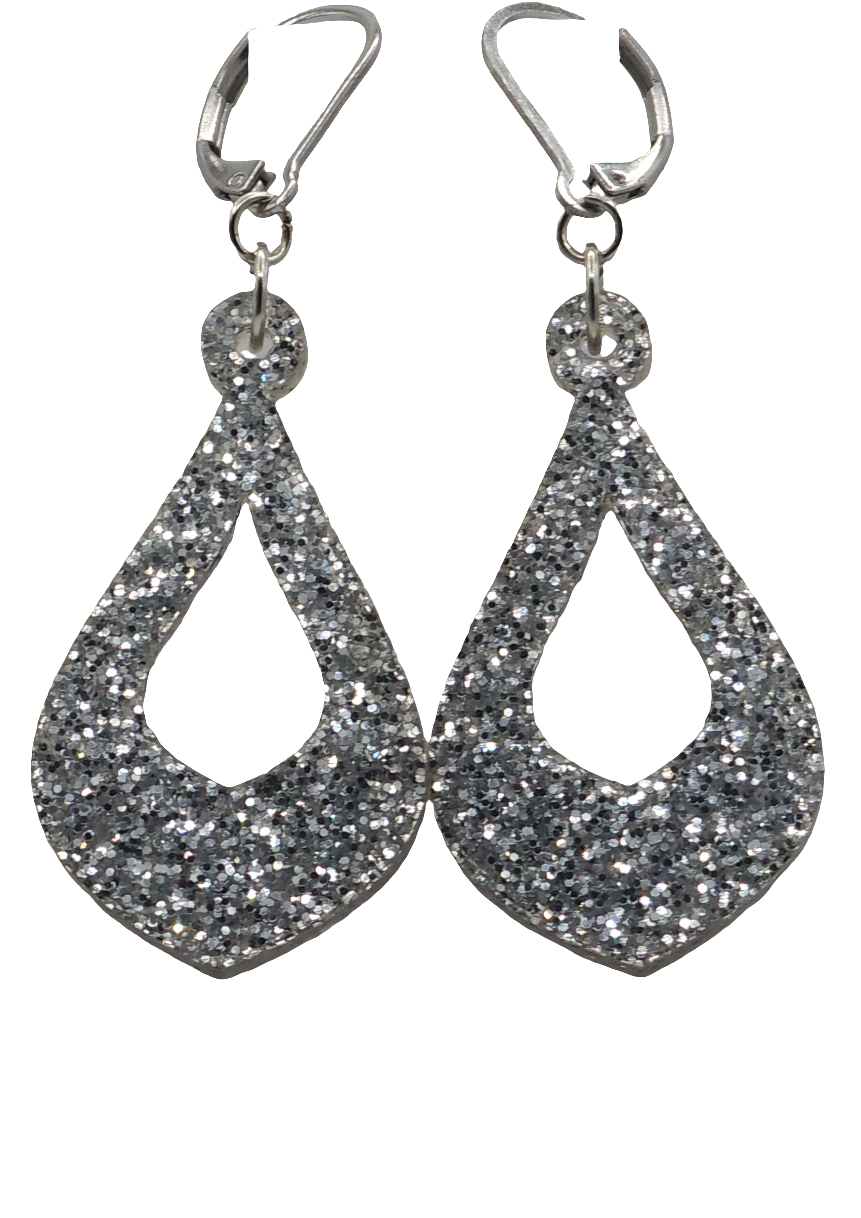 Silver Glitter Acrylic Earrings