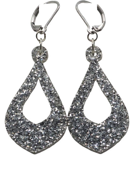 Silver Glitter Acrylic Earrings